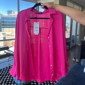 Zara hot pink silky button down